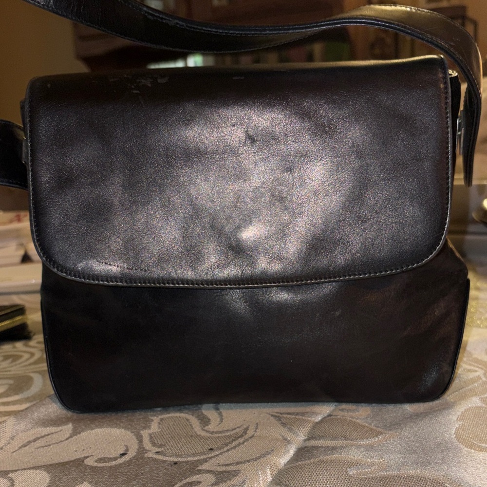 Bally Midnight Black Leather Messenger Bag